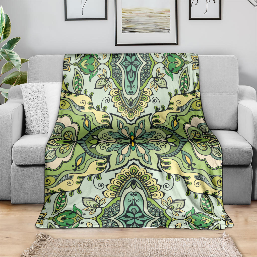 Indian Mandala Pattern Blanket Green Geometric Floral Mandala