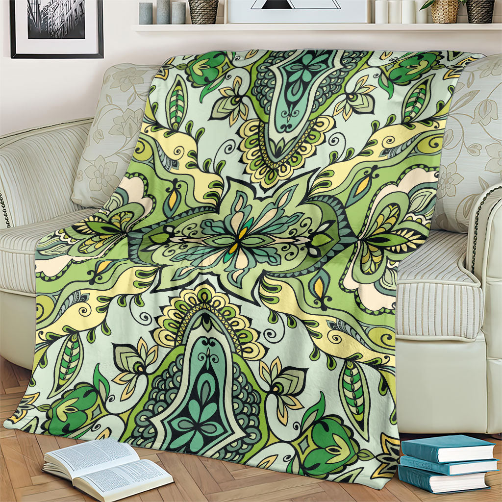 Indian Mandala Pattern Blanket Green Geometric Floral Mandala