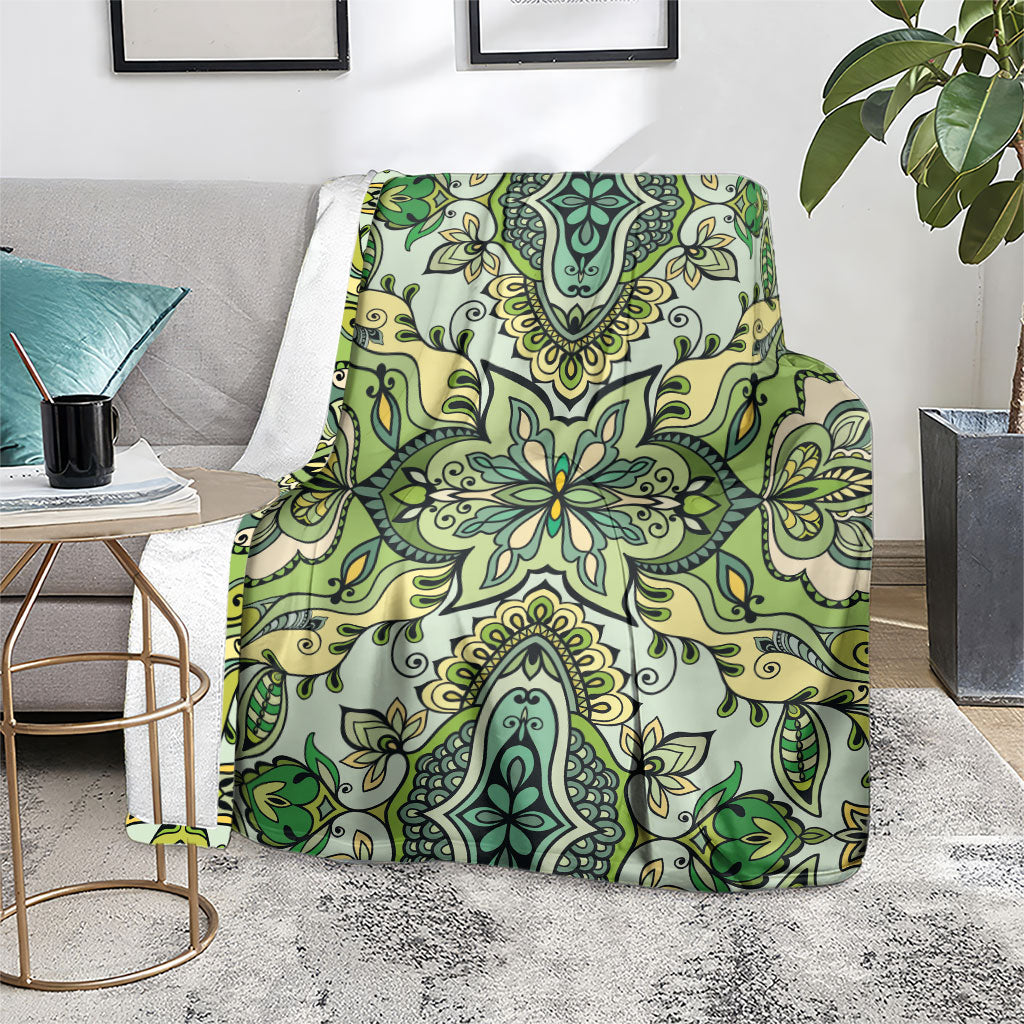 Indian Mandala Pattern Blanket Green Geometric Floral Mandala