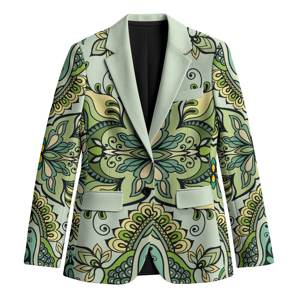 Indian Mandala Pattern Blazer Green Geometric Floral Mandala