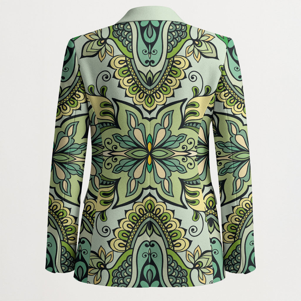 Indian Mandala Pattern Blazer Green Geometric Floral Mandala