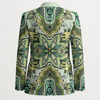Indian Mandala Pattern Blazer Green Geometric Floral Mandala
