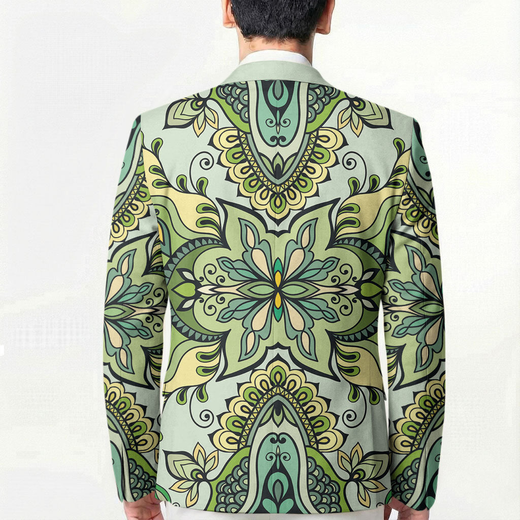 Indian Mandala Pattern Blazer Green Geometric Floral Mandala
