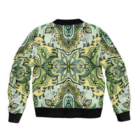 Indian Mandala Pattern Bomber Jacket Green Geometric Floral Mandala