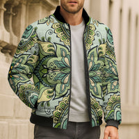 Indian Mandala Pattern Bomber Puffer Jacket Green Geometric Floral Mandala