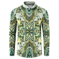 Indian Mandala Pattern Button Sweatshirt Green Geometric Floral Mandala