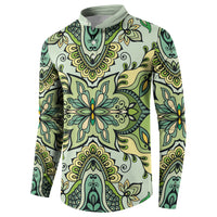 Indian Mandala Pattern Button Sweatshirt Green Geometric Floral Mandala