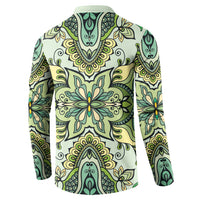 Indian Mandala Pattern Button Sweatshirt Green Geometric Floral Mandala