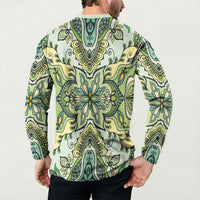Indian Mandala Pattern Button Sweatshirt Green Geometric Floral Mandala