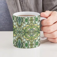 Indian Mandala Pattern Ceramic Mug Green Geometric Floral Mandala