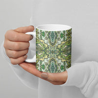 Indian Mandala Pattern Ceramic Mug Green Geometric Floral Mandala