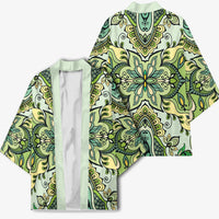 Indian Mandala Pattern Kimono Green Geometric Floral Mandala