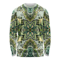 Indian Mandala Pattern Long Sleeve Shirt Green Geometric Floral Mandala