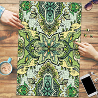 Indian Mandala Pattern Puzzle Green Geometric Floral Mandala