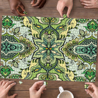 Indian Mandala Pattern Puzzle Green Geometric Floral Mandala