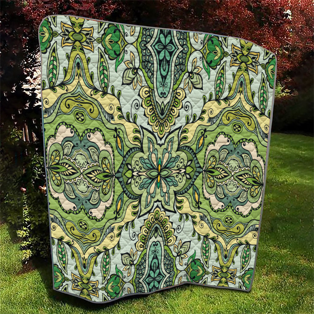 Indian Mandala Pattern Quilt Green Geometric Floral Mandala