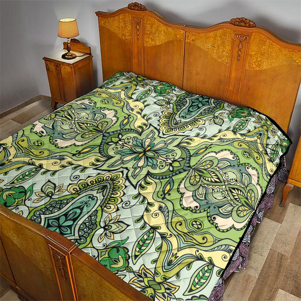 Indian Mandala Pattern Quilt Green Geometric Floral Mandala