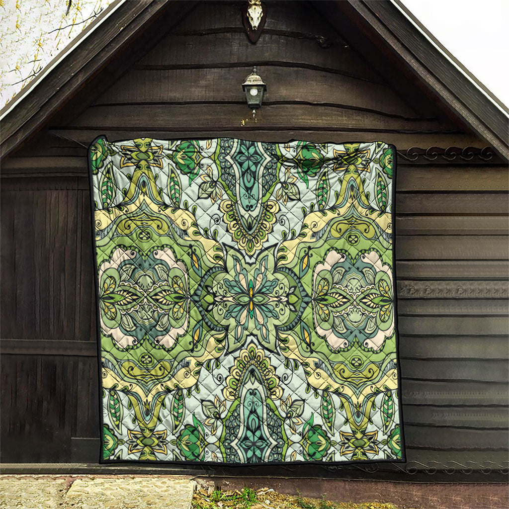 Indian Mandala Pattern Quilt Green Geometric Floral Mandala
