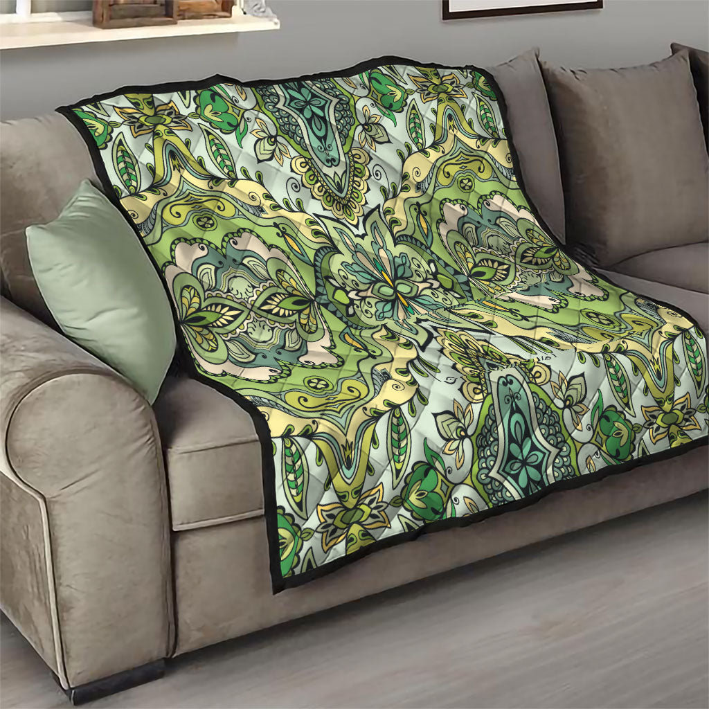 Indian Mandala Pattern Quilt Green Geometric Floral Mandala