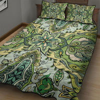 Indian Mandala Pattern Quilt Bed Set Green Geometric Floral Mandala