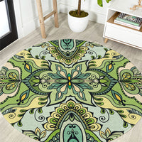 Indian Mandala Pattern Round Carpet Green Geometric Floral Mandala