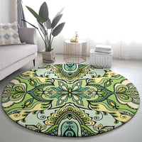 Indian Mandala Pattern Round Carpet Green Geometric Floral Mandala