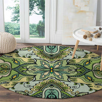 Indian Mandala Pattern Round Carpet Green Geometric Floral Mandala