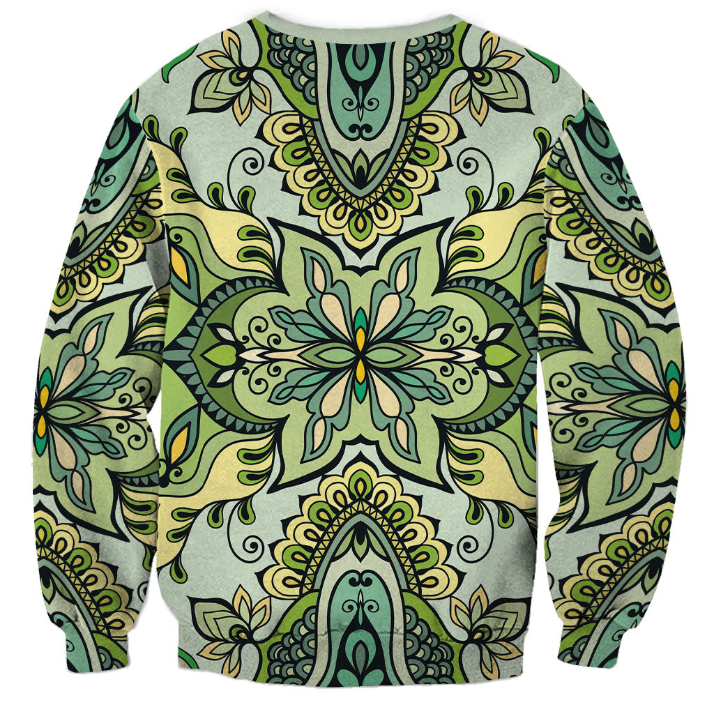 Indian Mandala Pattern Sweatshirt Green Geometric Floral Mandala