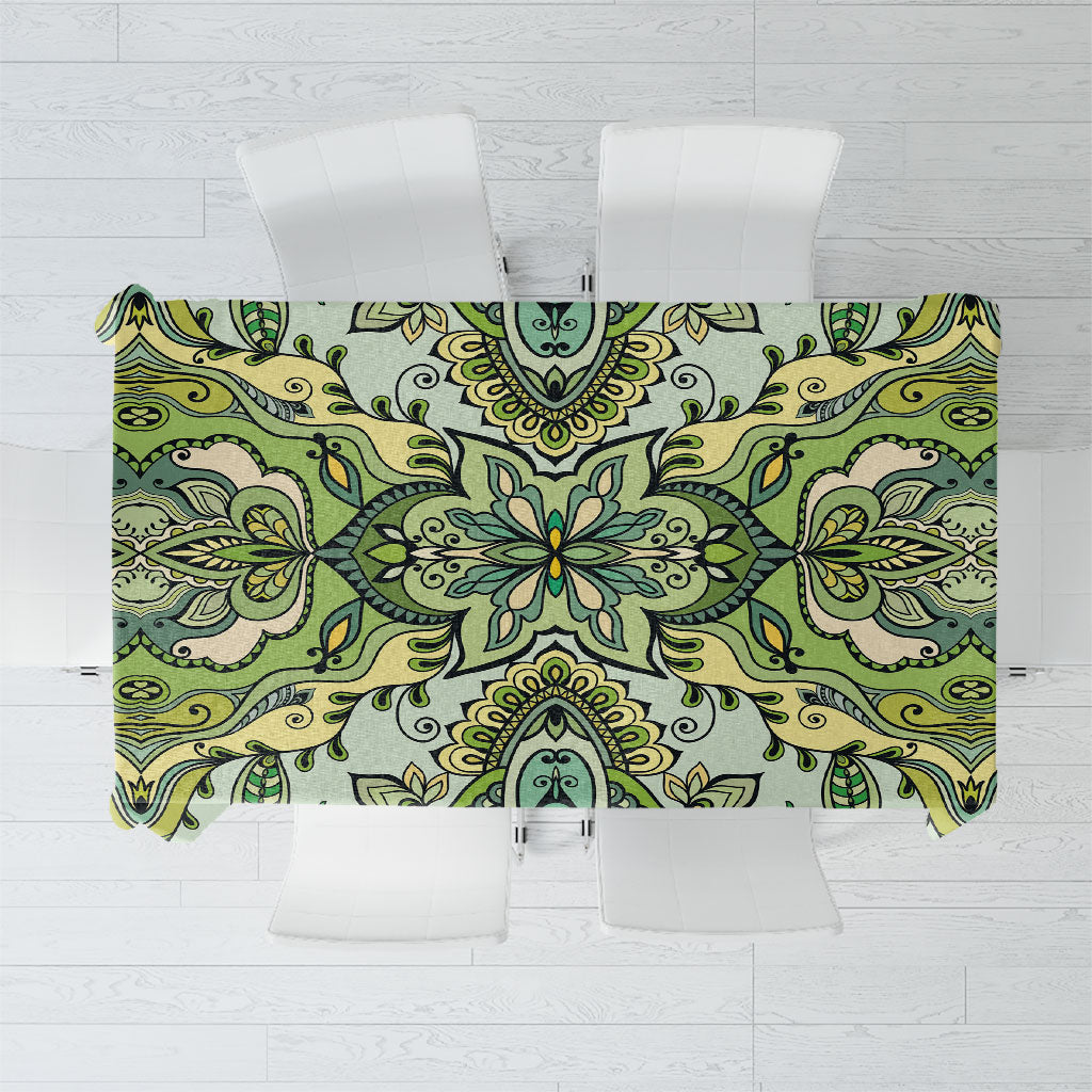 Indian Mandala Pattern Tablecloth Green Geometric Floral Mandala