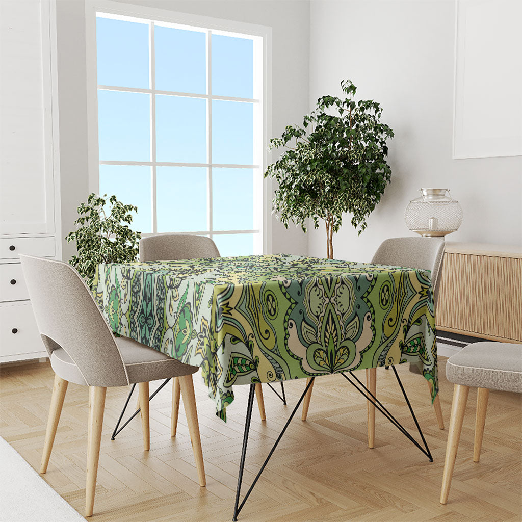 Indian Mandala Pattern Tablecloth Green Geometric Floral Mandala