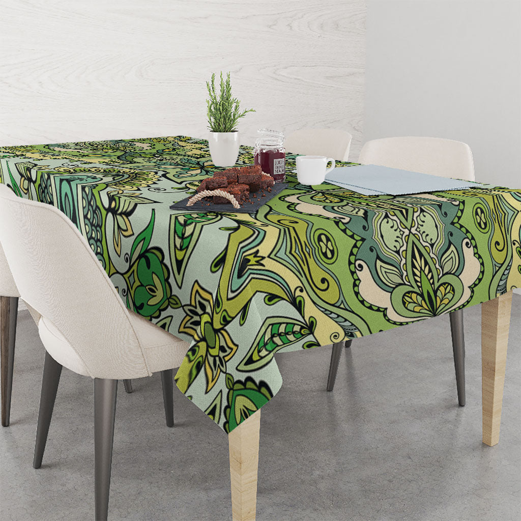 Indian Mandala Pattern Tablecloth Green Geometric Floral Mandala