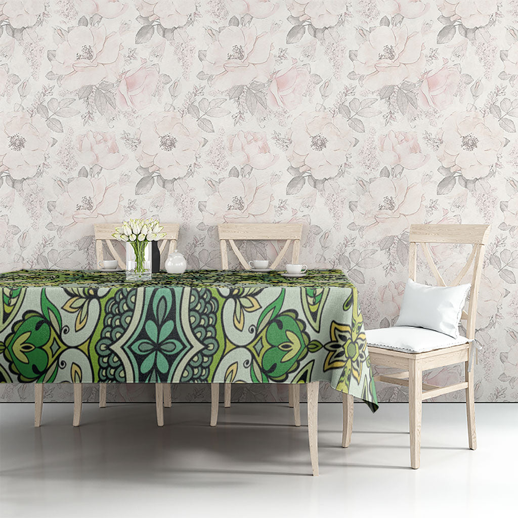 Indian Mandala Pattern Tablecloth Green Geometric Floral Mandala
