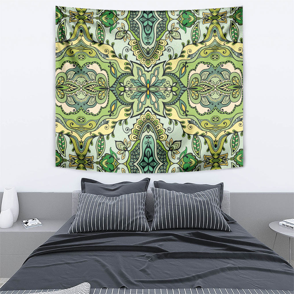 Indian Mandala Pattern Tapestry Green Geometric Floral Mandala