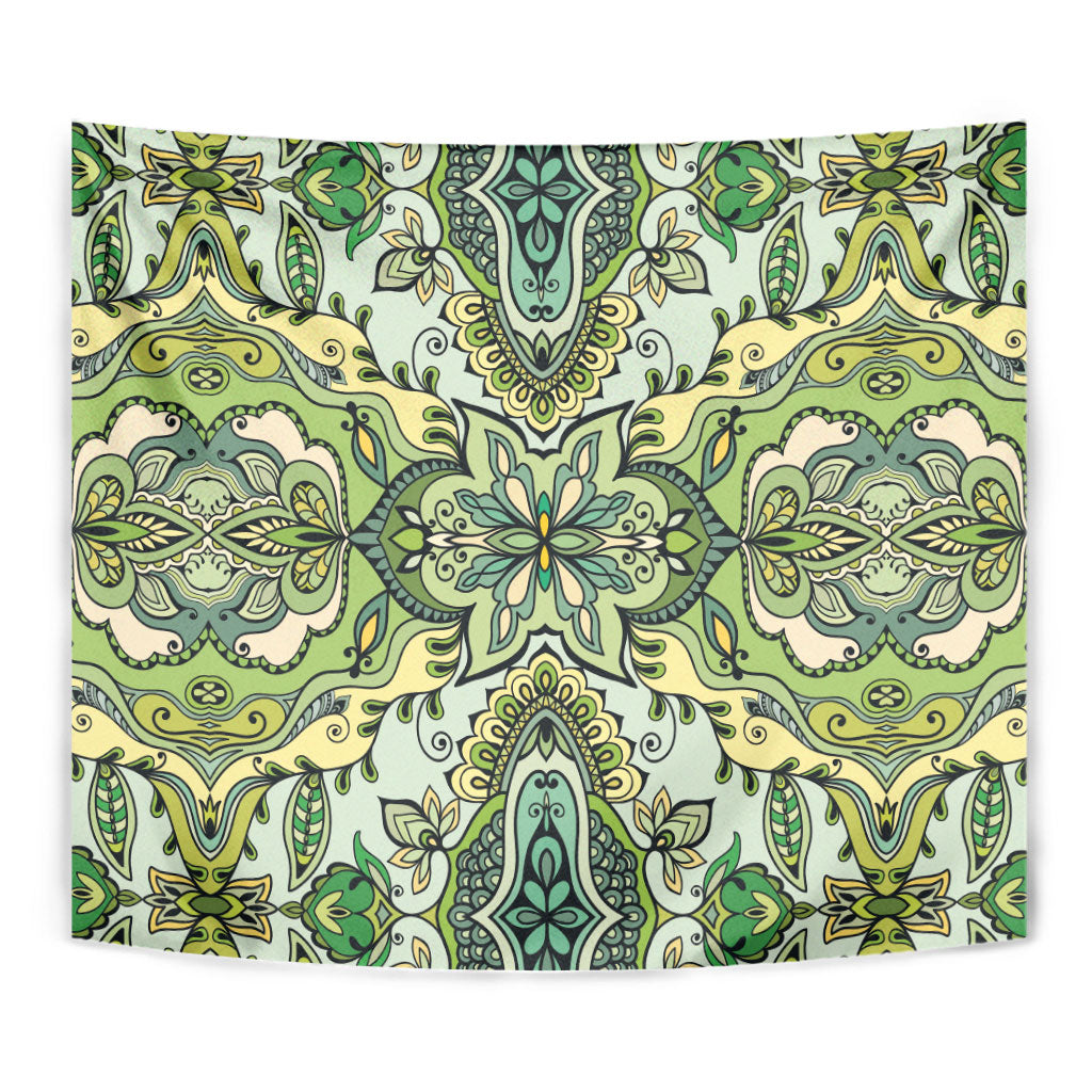 Indian Mandala Pattern Tapestry Green Geometric Floral Mandala