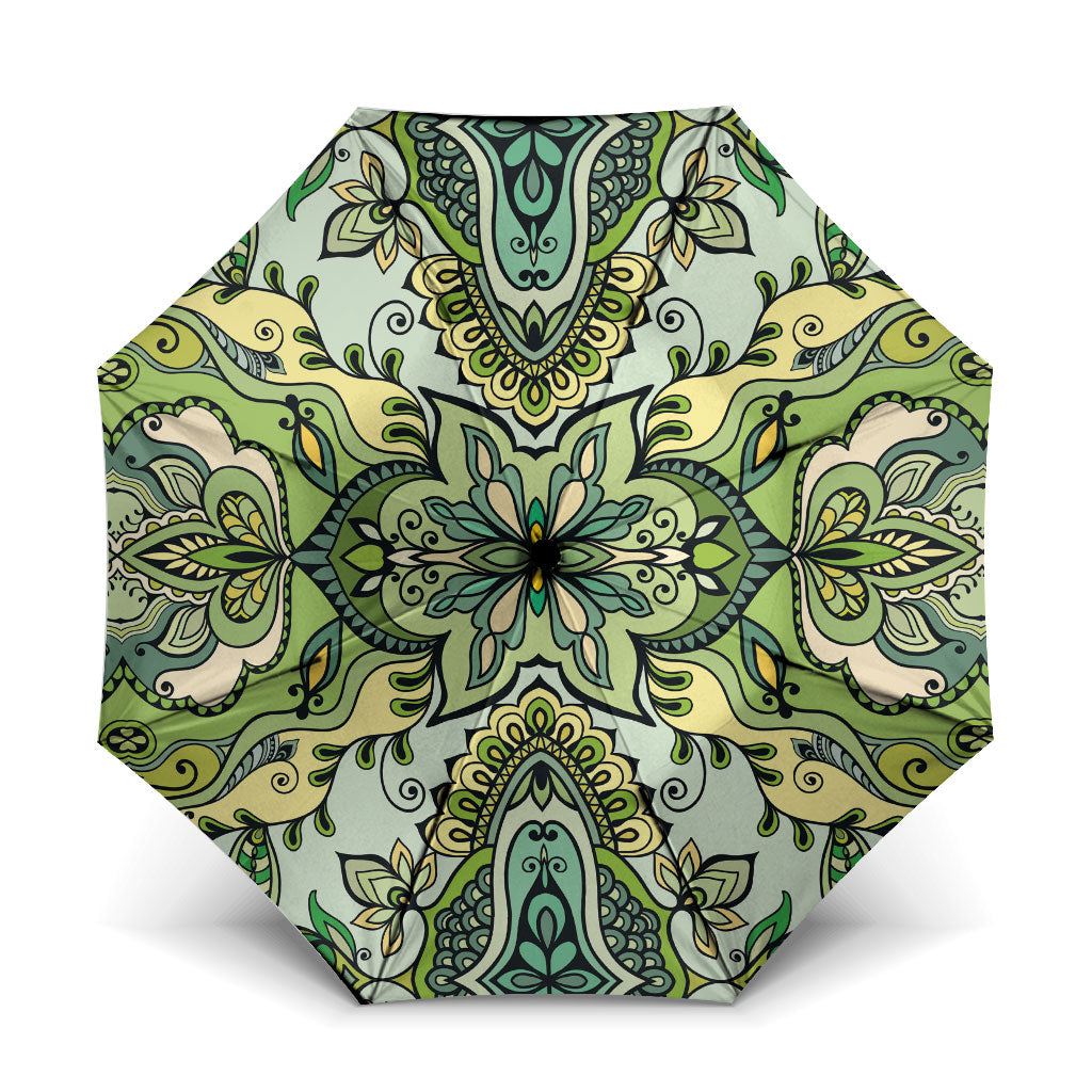 Indian Mandala Pattern Umbrella Green Geometric Floral Mandala