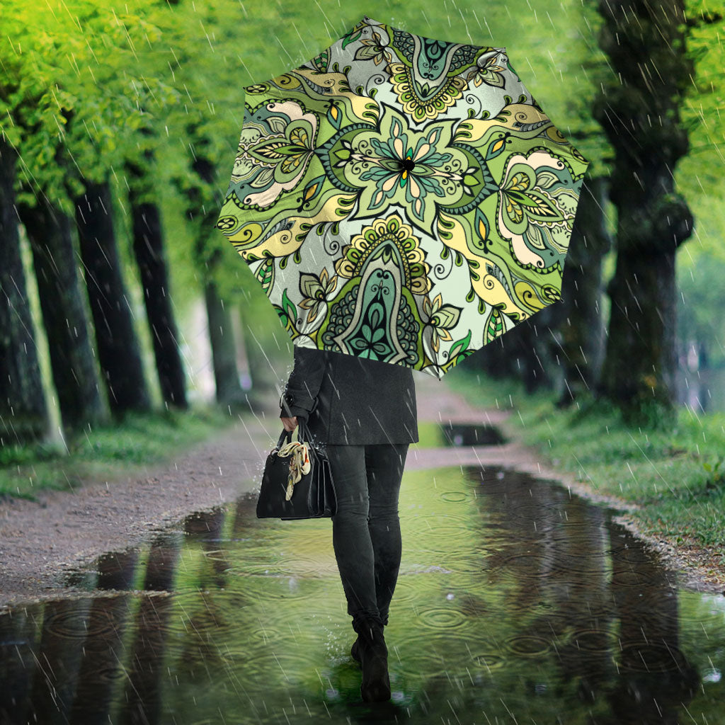 Indian Mandala Pattern Umbrella Green Geometric Floral Mandala
