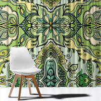 Indian Mandala Pattern Window Curtain Green Geometric Floral Mandala