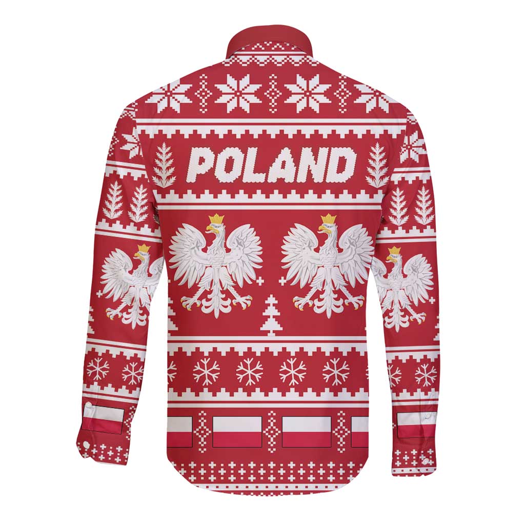 Poland Christmas Long Sleeve Button Shirt Emblem With Flag Style - Wonder Print Shop