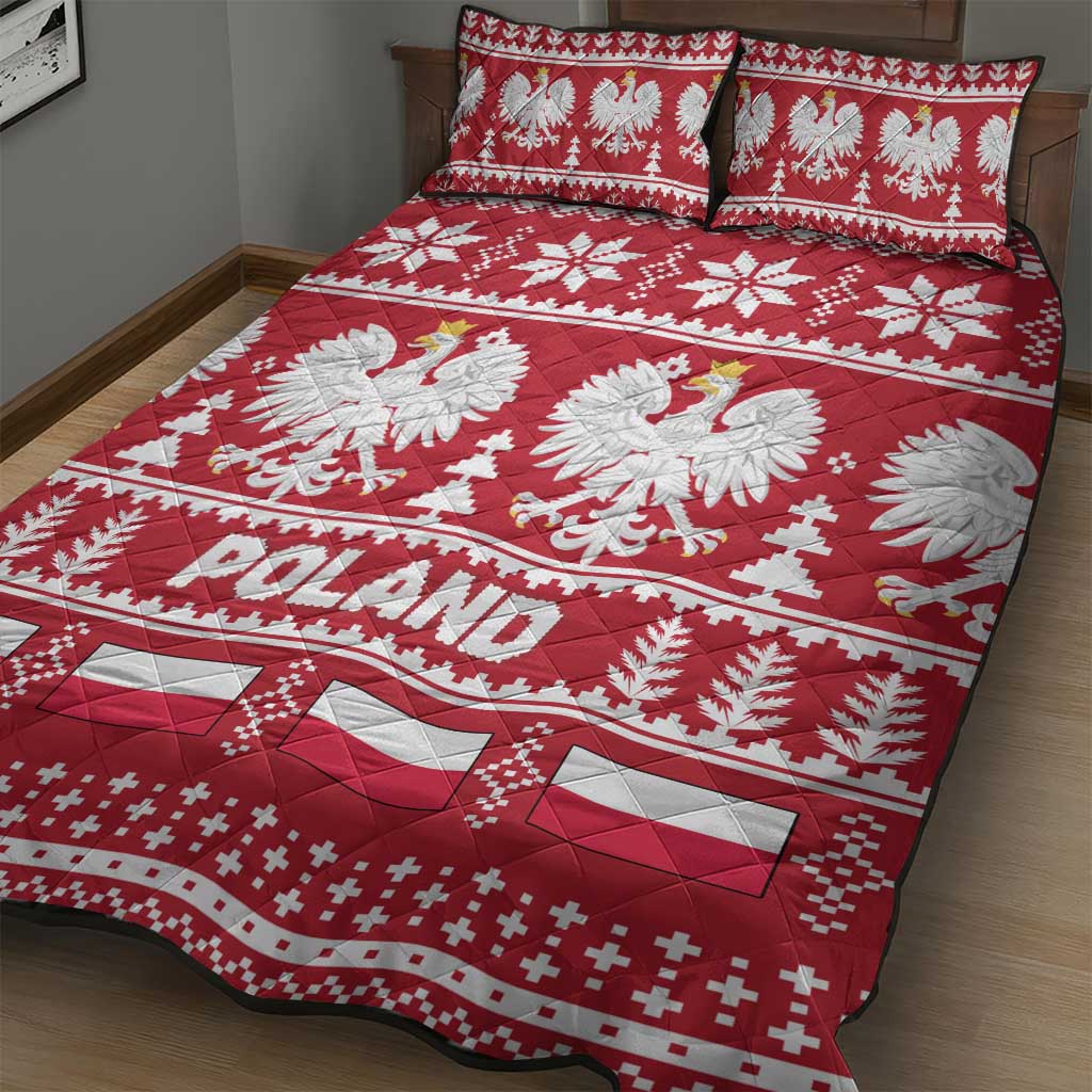 Poland Christmas Quilt Bed Set Emblem With Flag Style - Wonder Print Shop