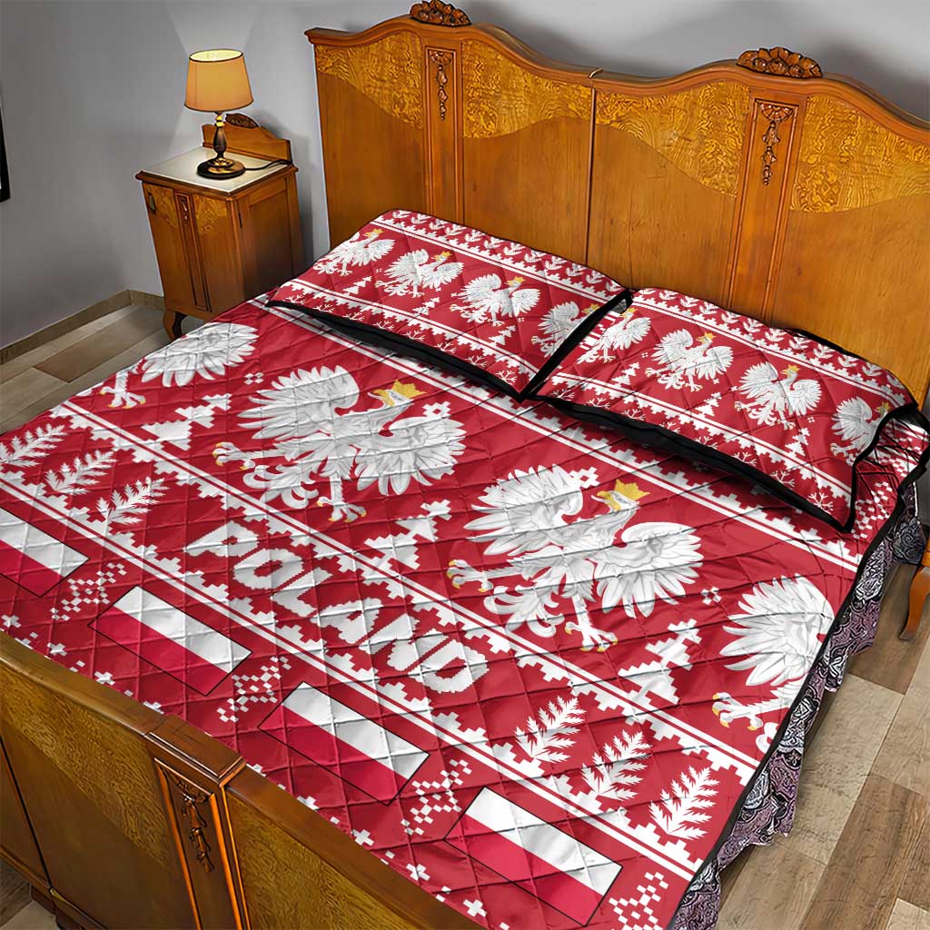 Poland Christmas Quilt Bed Set Emblem With Flag Style - Wonder Print Shop