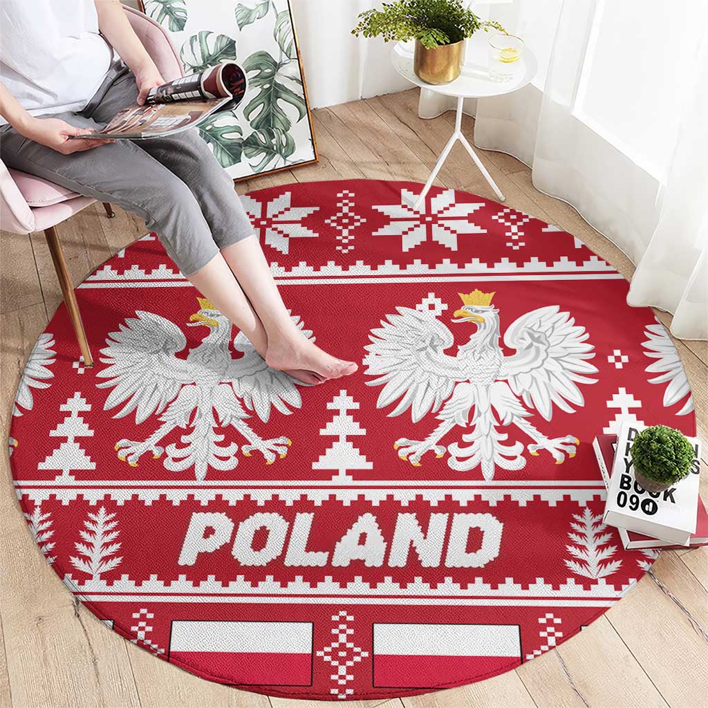 Poland Christmas Round Carpet Emblem With Flag Style - Wonder Print Shop