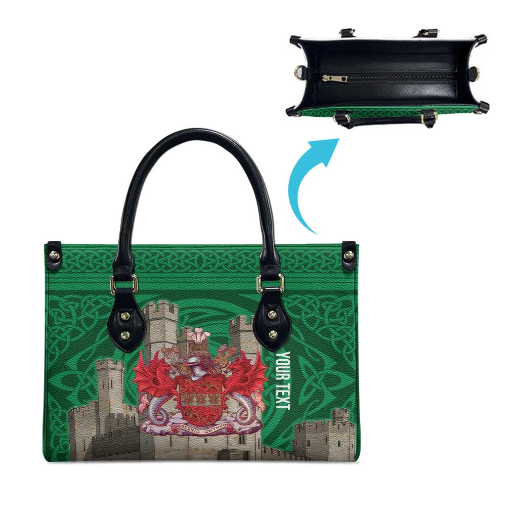 Personalized Caernarfonshire Wales Leather Bag Caernarfon Castle and Emblem Celtic Style - Wonder Print Shop