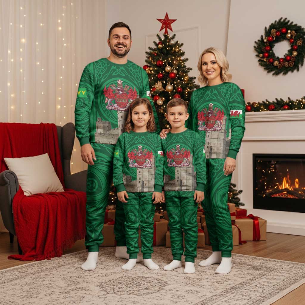 Personalized Caernarfonshire Wales Christmas Pajama Set Caernarfon Castle and Emblem Celtic Style - Wonder Print Shop