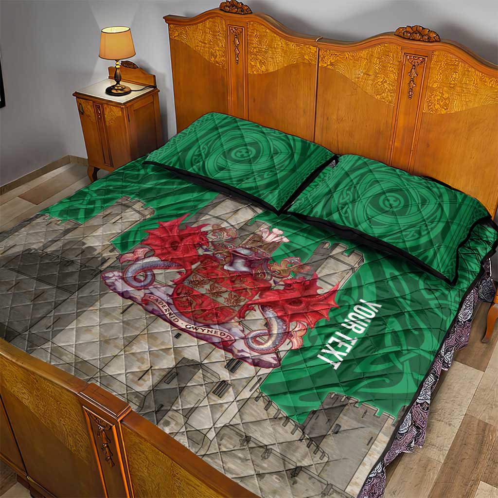 Personalized Caernarfonshire Wales Quilt Bed Set Caernarfon Castle and Emblem Celtic Style - Wonder Print Shop
