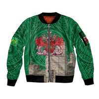 Personalized Caernarfonshire Wales Sleeve Zip Bomber Jacket Caernarfon Castle and Emblem Celtic Style - Wonder Print Shop