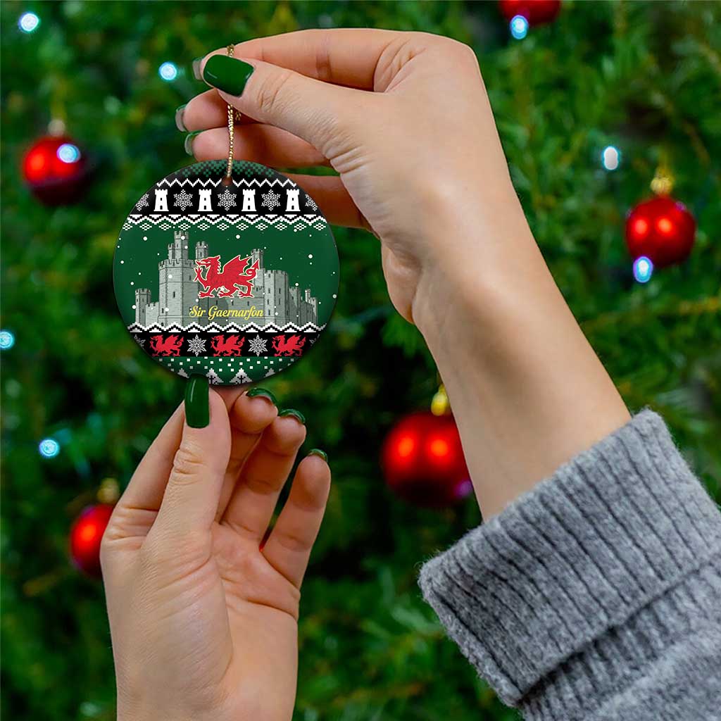 Caernarfonshire Wales Christmas Ceramic Ornament Caernarfon Castle Red Dragon - Wonder Print Shop