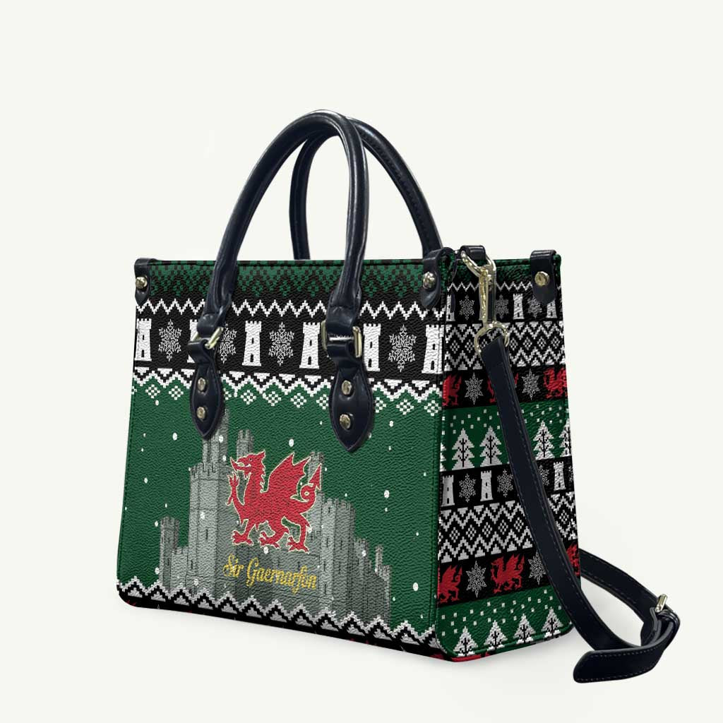 Caernarfonshire Wales Christmas Leather Bag Caernarfon Castle Red Dragon - Wonder Print Shop