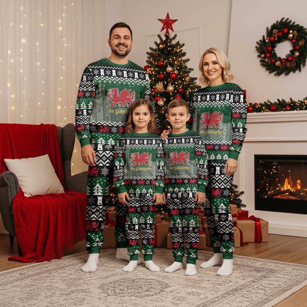 Caernarfonshire Wales Christmas Pajama Set Caernarfon Castle Red Dragon - Wonder Print Shop