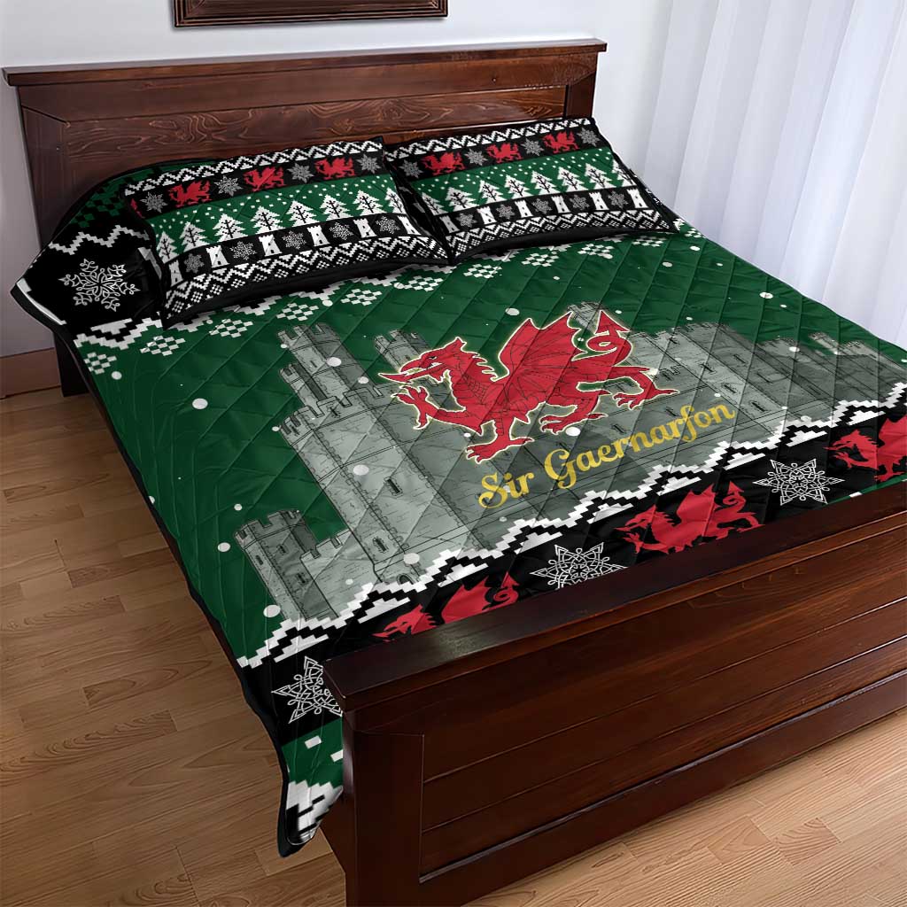 Caernarfonshire Wales Christmas Quilt Bed Set Caernarfon Castle Red Dragon - Wonder Print Shop