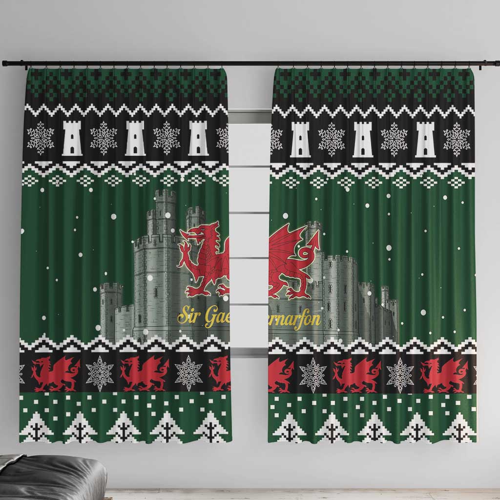 Caernarfonshire Wales Christmas Window Curtain Caernarfon Castle Red Dragon - Wonder Print Shop